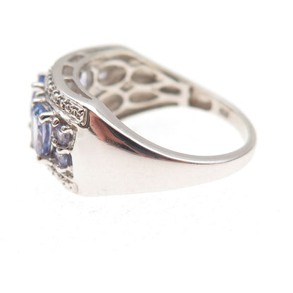 Chuck Clemency Sterling Silver Real Oval & Round-Cut Tanzanite Ring Size 8.75