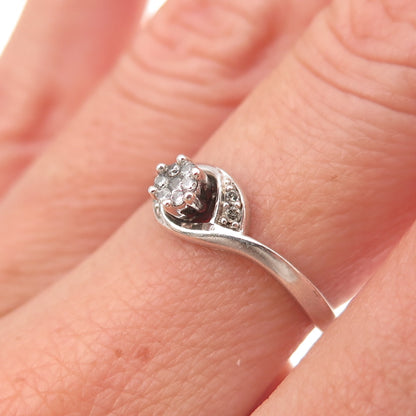 925 Sterling Silver Real Round-Cut Diamond & Sapphire Ring Size 6.25