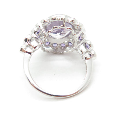 DSMK 925 Sterling Silver Oval & Round-Cut Amethyst Gemstone Ring Size 7.25