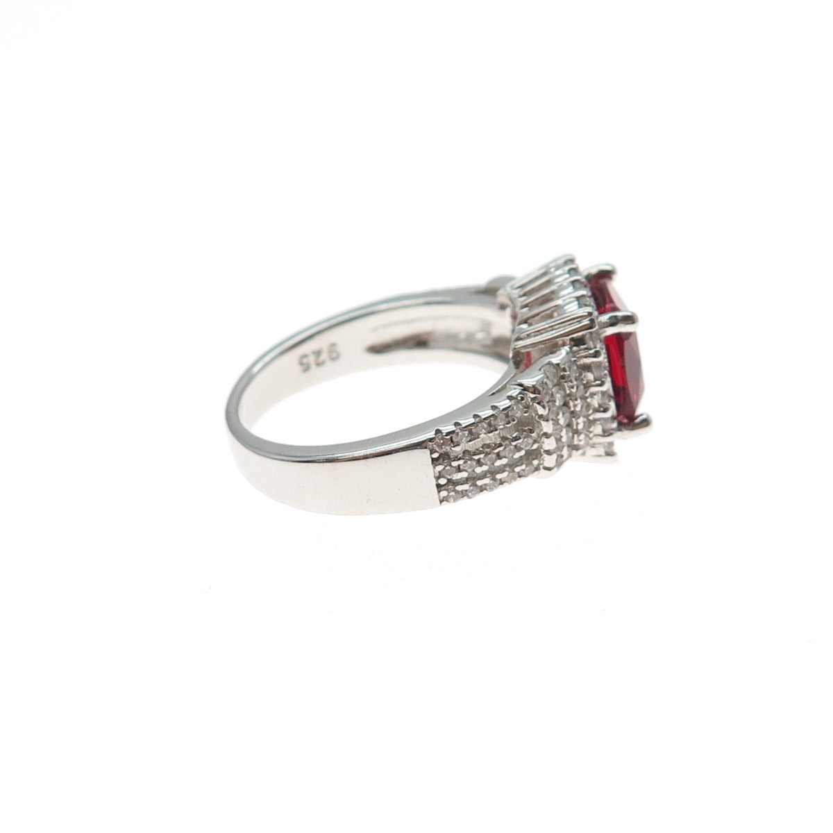 925 Sterling Silver Cushion-Cut Red & Round-Cut White C Z Ring Size 6.25