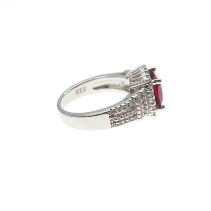 925 Sterling Silver Cushion-Cut Red & Round-Cut White C Z Ring Size 6.25