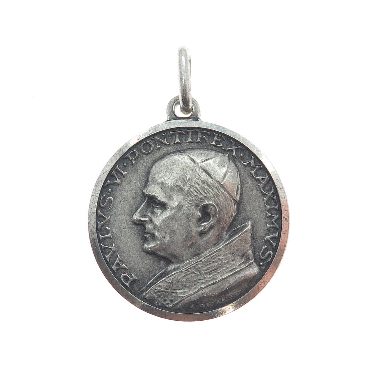 800 Silver Vintage Italy Pope Paulus VI Pontifex Max. Religious Charm Pendant