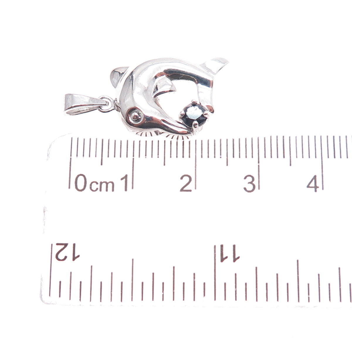 925 Sterling Silver Real Round-Cut Black Spinel Dolphin Charm Pendant