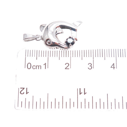 925 Sterling Silver Real Round-Cut Black Spinel Dolphin Charm Pendant