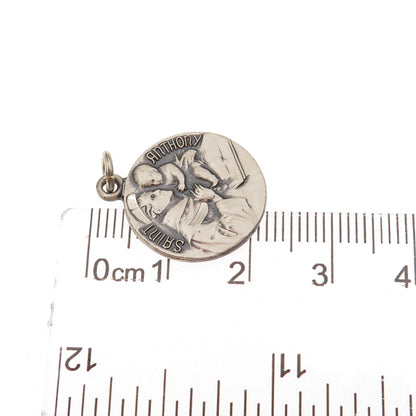 925 Sterling Silver Vintage St. Anthony Religious Medal Oxidized Charm Pendant