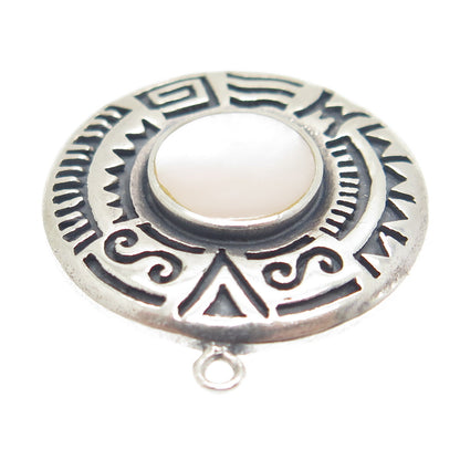 BOMA 925 Sterling Silver Vintage Real Mother-of-Pearl Tribal Round Pendant