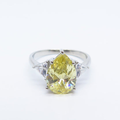 925 Sterling Silver Vintage White & Citrine-Tone C Z Ring Size 9