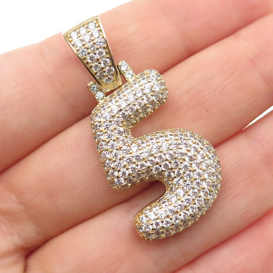 925 Sterling Silver Gold Plated Round-Cut C Z Number 5 Lucky Pendant