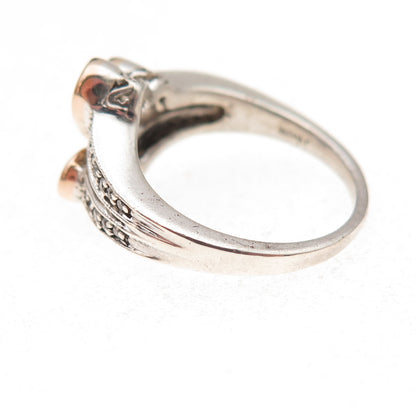 Jane Seymour 925 Sterling Silver 14K Gold Real Diamond Open Heart Ring Size 6.75