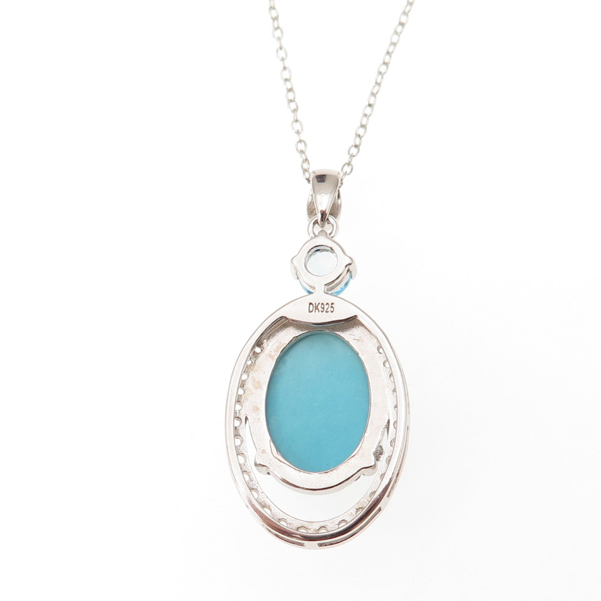 925 Sterling Silver Real Turquoise Blue & White Topaz Cable Chain Necklace 18"