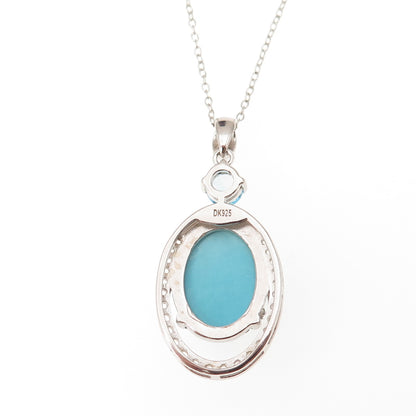 925 Sterling Silver Real Turquoise Blue & White Topaz Cable Chain Necklace 18"