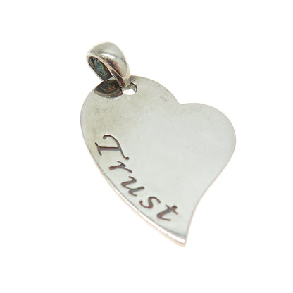 M2 Jewelry 925 Sterling Silver Vintage "Trust" Heart Charm Pendant