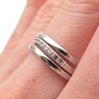 925 Sterling Silver Real White Topaz SET of 3 Stackable Wavy Band Rings Size 7