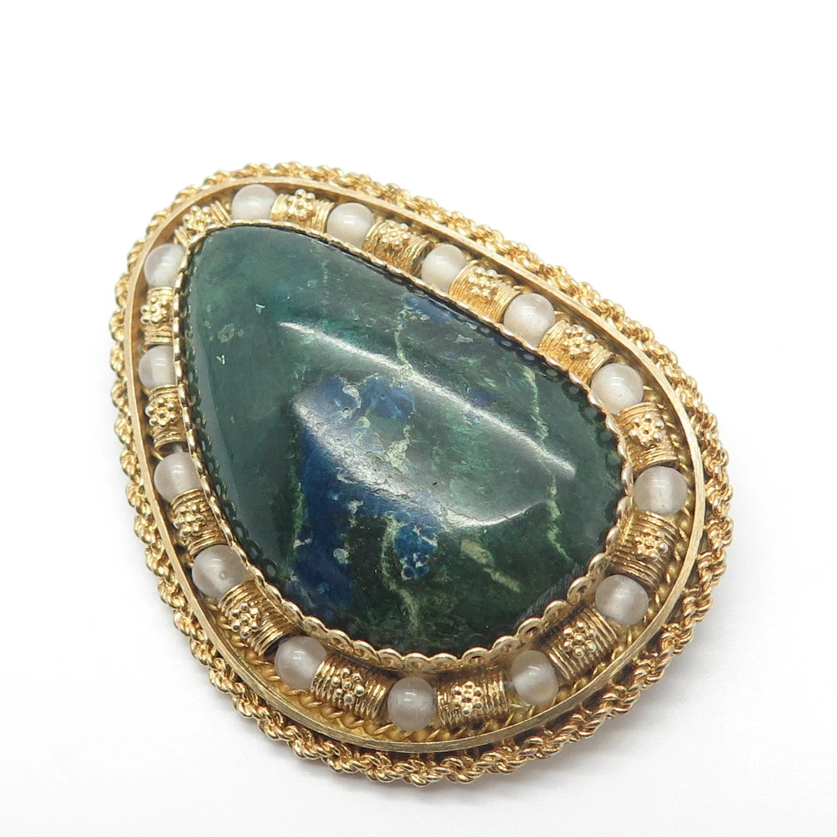 925 Sterling Silver Gold Plated Vintage Israel Eilat & Quartz Pin Brooch/Pendant