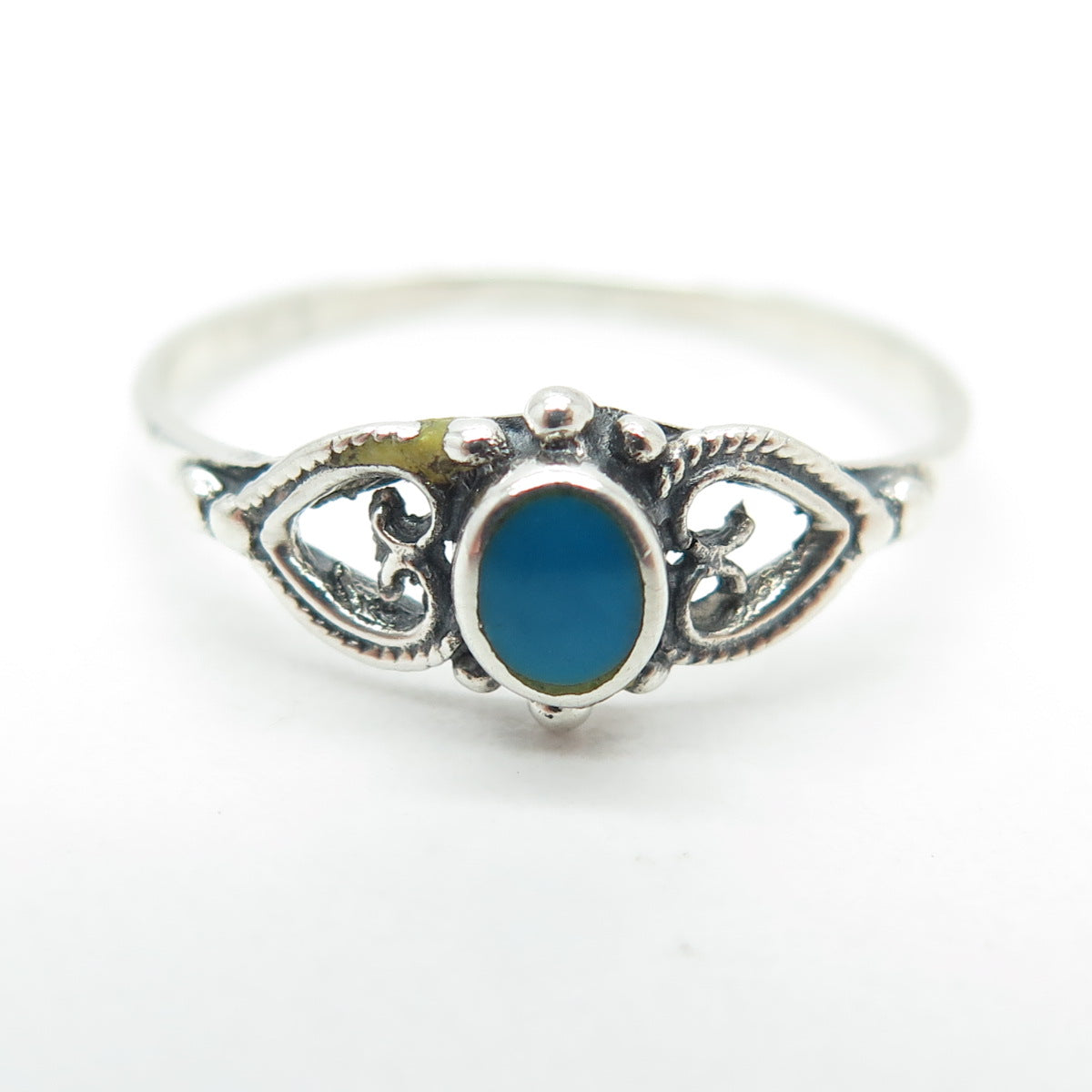 925 Sterling Silver Vintage Real Bisbee Turquoise Heart Ring Size 8.5