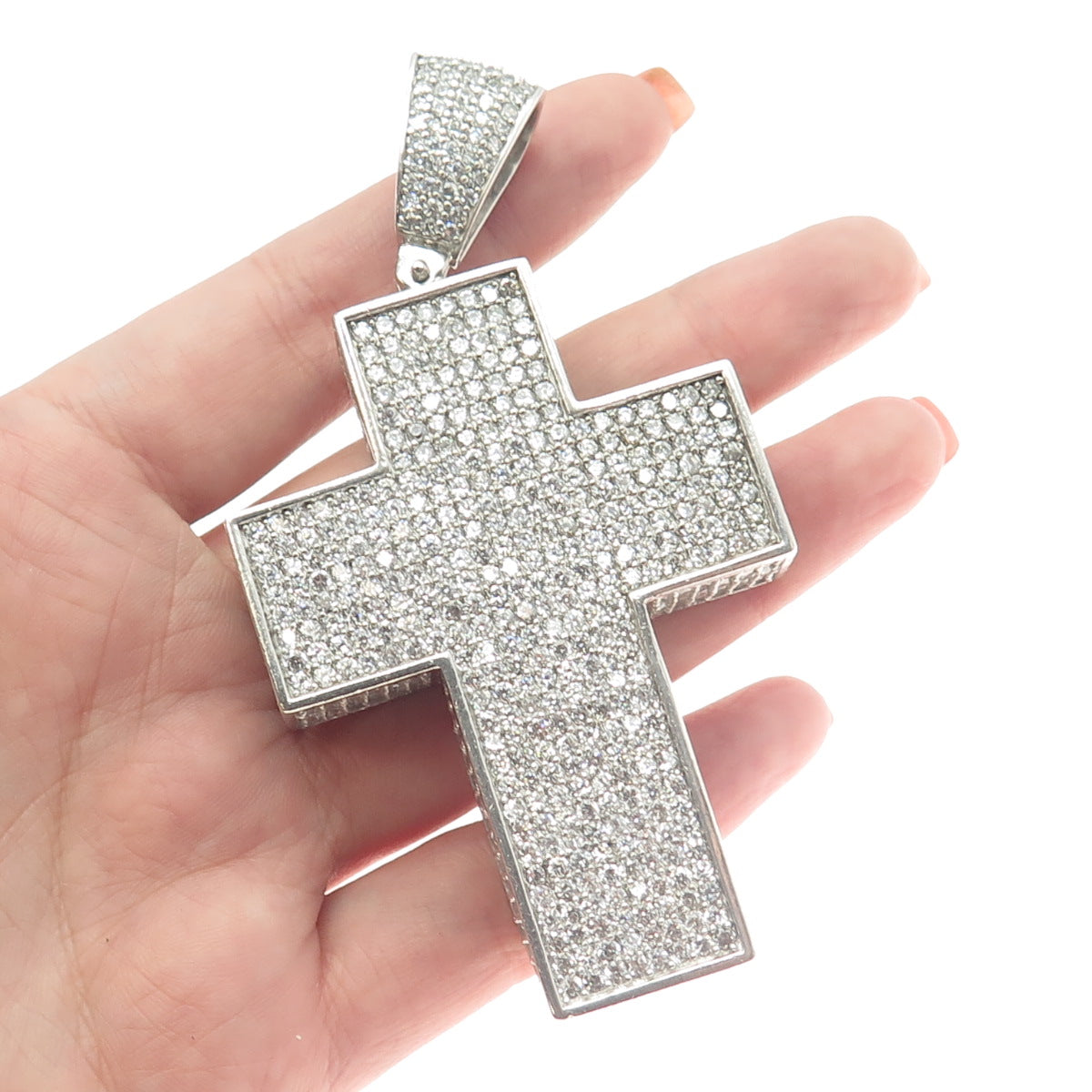 925 Sterling Silver Round-Cut C Z Sparkling Cross Pendant