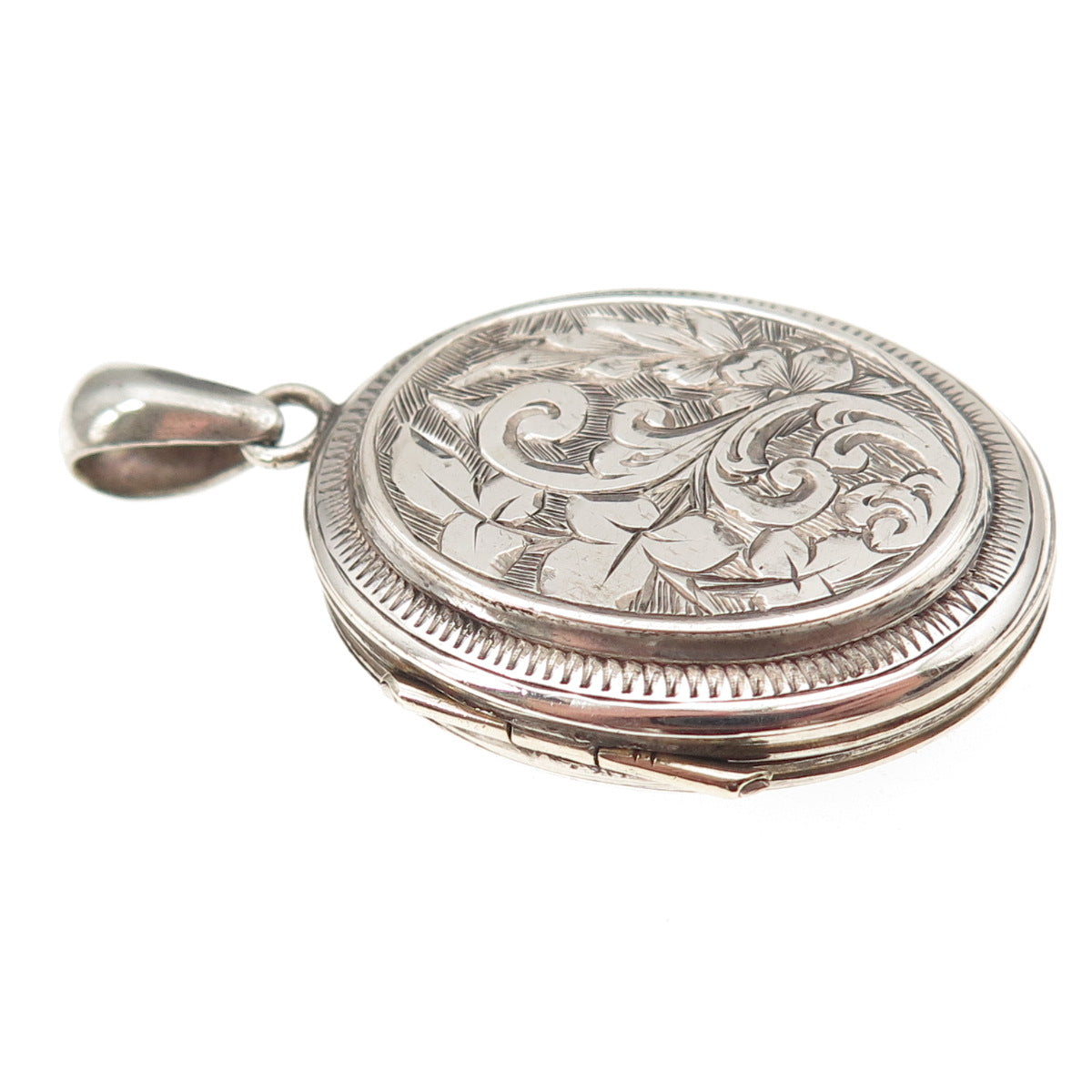 925 Sterling Silver Antique Art Deco Engraved Floral Locket Charm Pendant