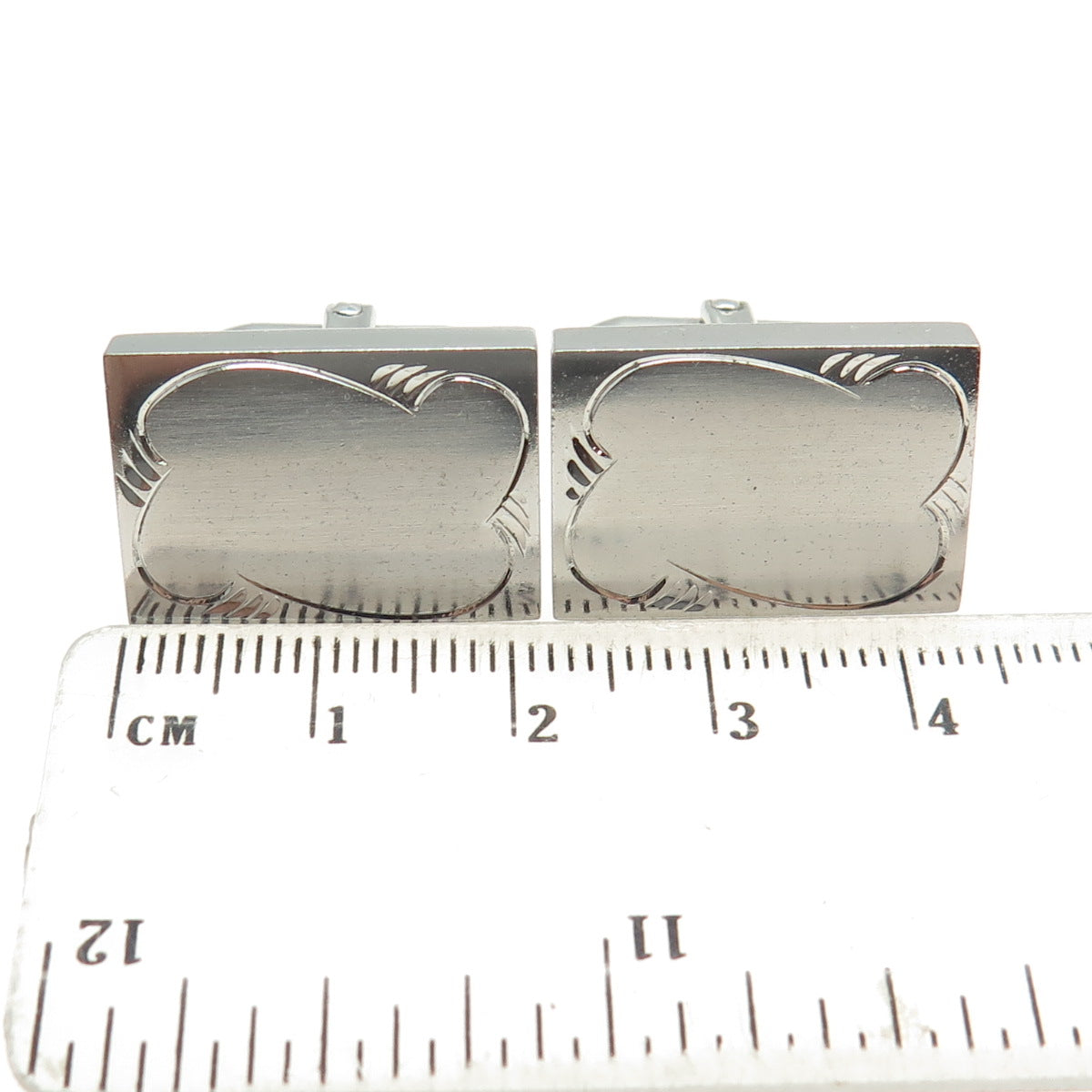 LAMODE 925 Sterling Silver Antique Art Deco Engraved Cufflinks