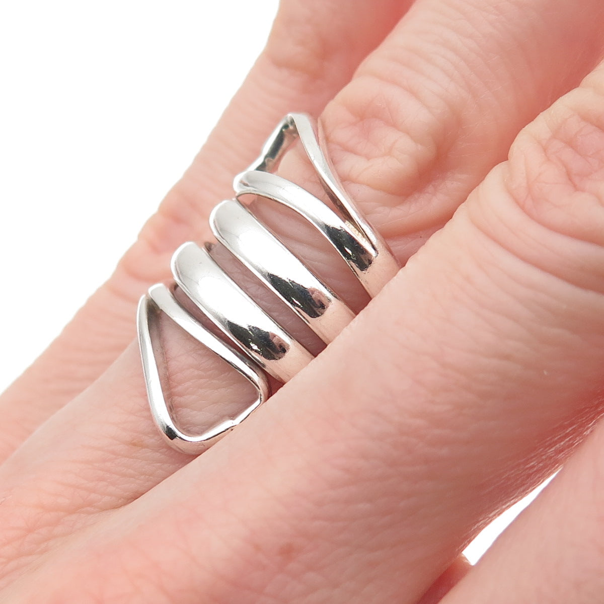 925 Sterling Silver Vintage Modernist Wrap Ring Size 6