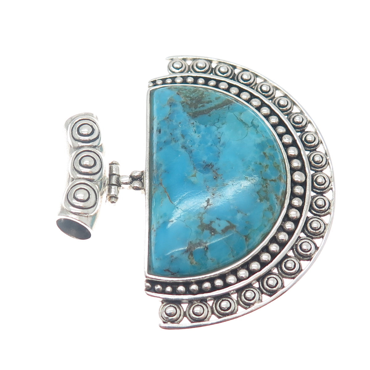 925 Sterling Silver Vintage Real Lone Mountain Turquoise Beaded Slide Pendant