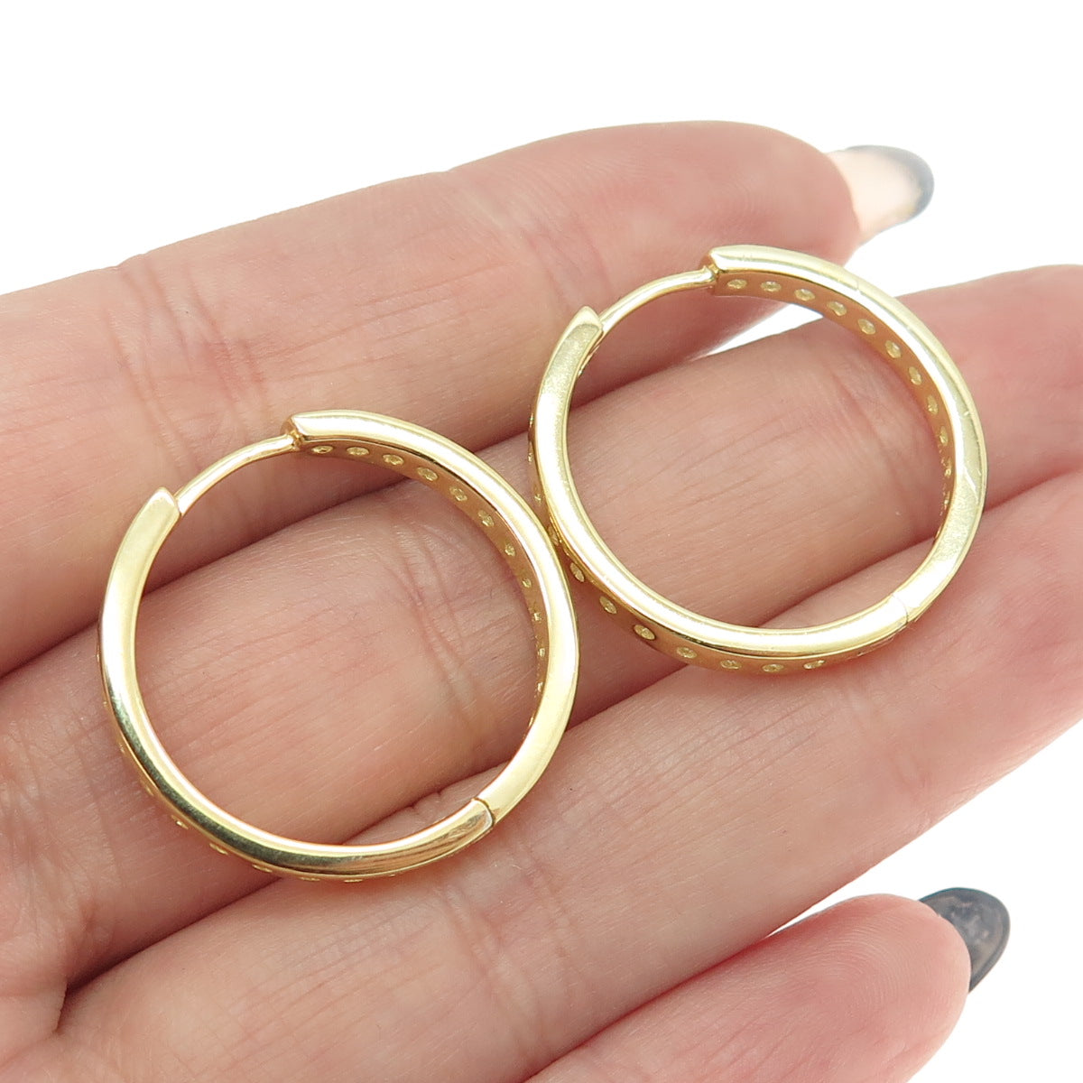 925 Sterling Silver Gold Plated Round-Cut C Z In & Out Hoop Earrings