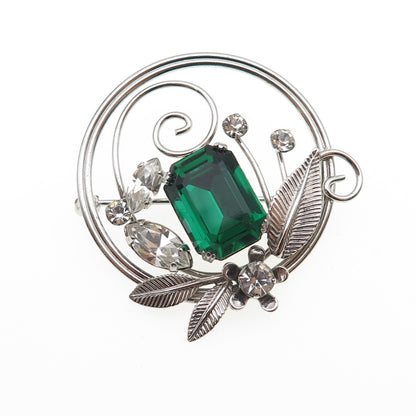 Van Dell 925 Sterling Silver Vintage Rhinestone Floral Oxidized Pin Brooch