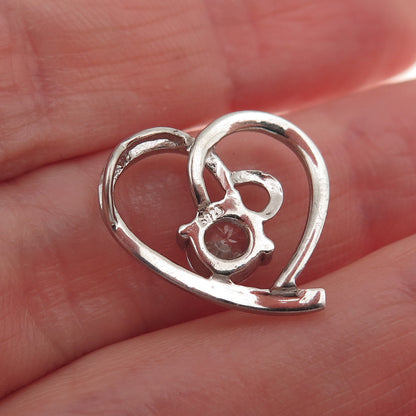 925 Sterling Silver Round-Cut C Z Heart Mini Slide Charm Pendant