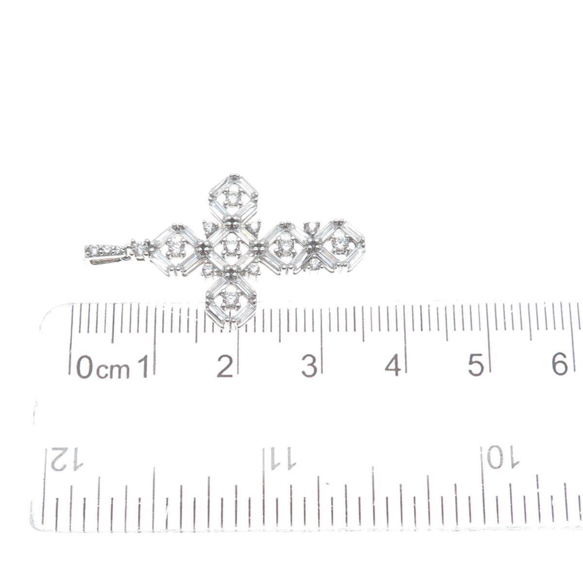 DSMK 925 Sterling Silver Baguette & Round-Cut C Z Cross Pendant