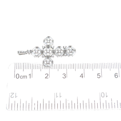 DSMK 925 Sterling Silver Baguette & Round-Cut C Z Cross Pendant