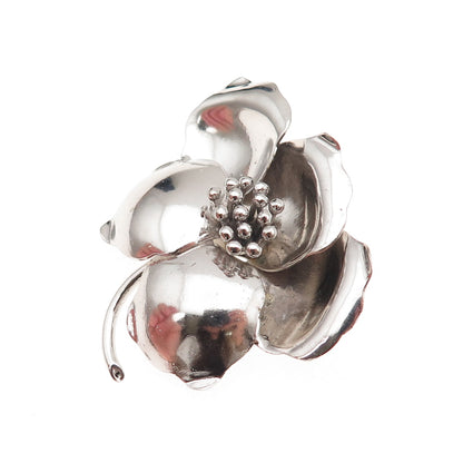 835 Silver Vintage Modernist Floral Oxidized Pin Brooch