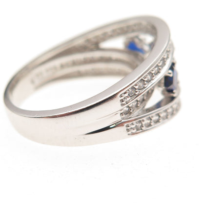 925 Sterling Silver Lab-Created Sapphire & C Z Ring Size 7.25