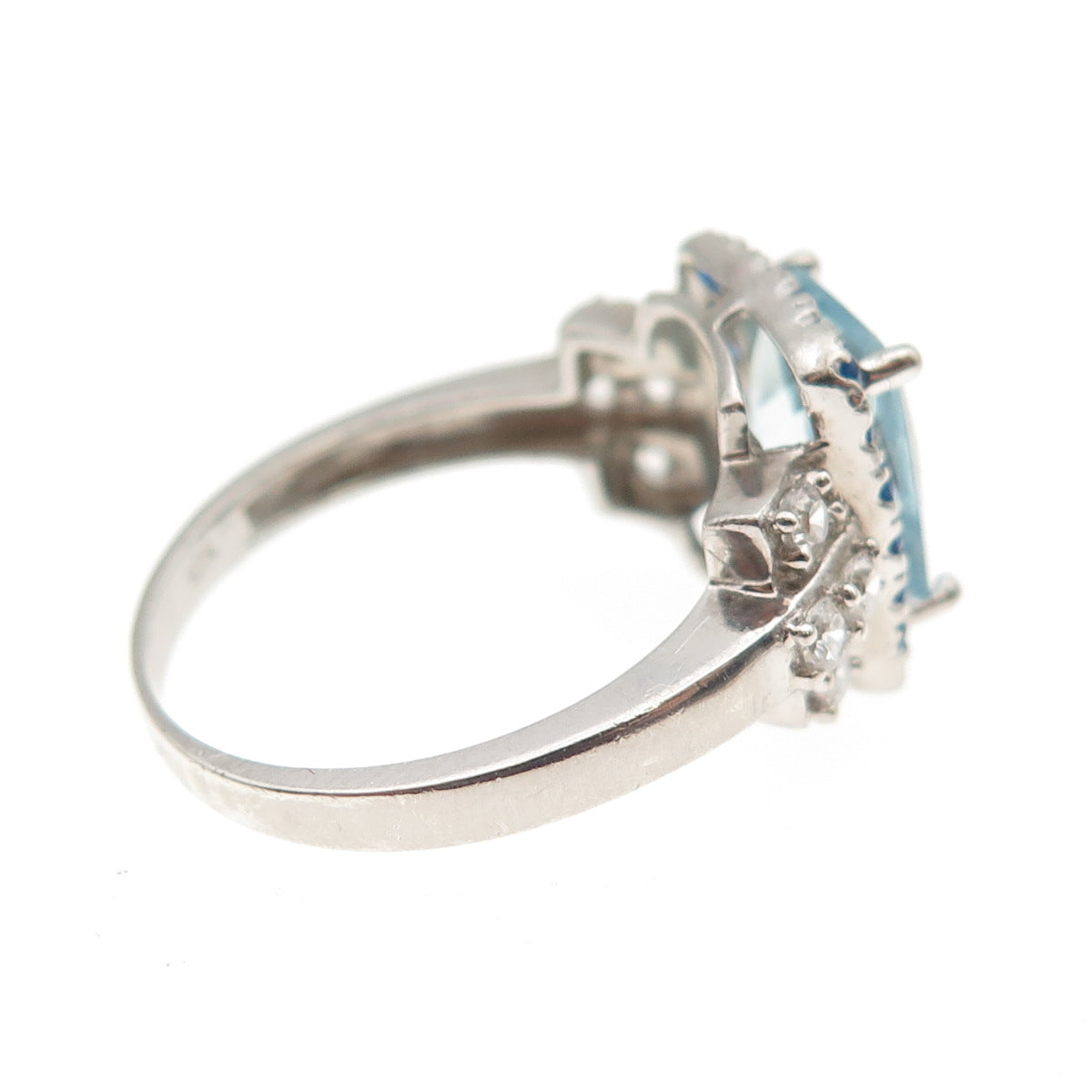 Chuck Clemency 925 Sterling Silver Blue & White C Z Ring Size 7