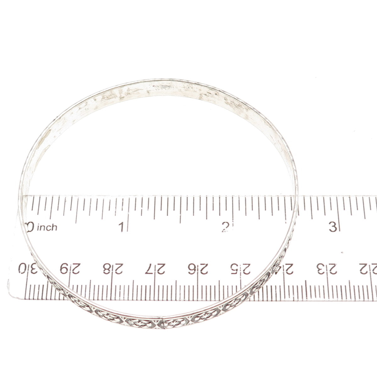 925 Sterling Silver Antique Art Deco Floral Oxidized Bangle Bracelet 8"