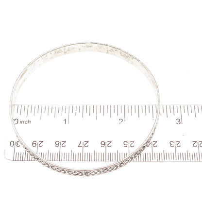 925 Sterling Silver Antique Art Deco Floral Oxidized Bangle Bracelet 8"
