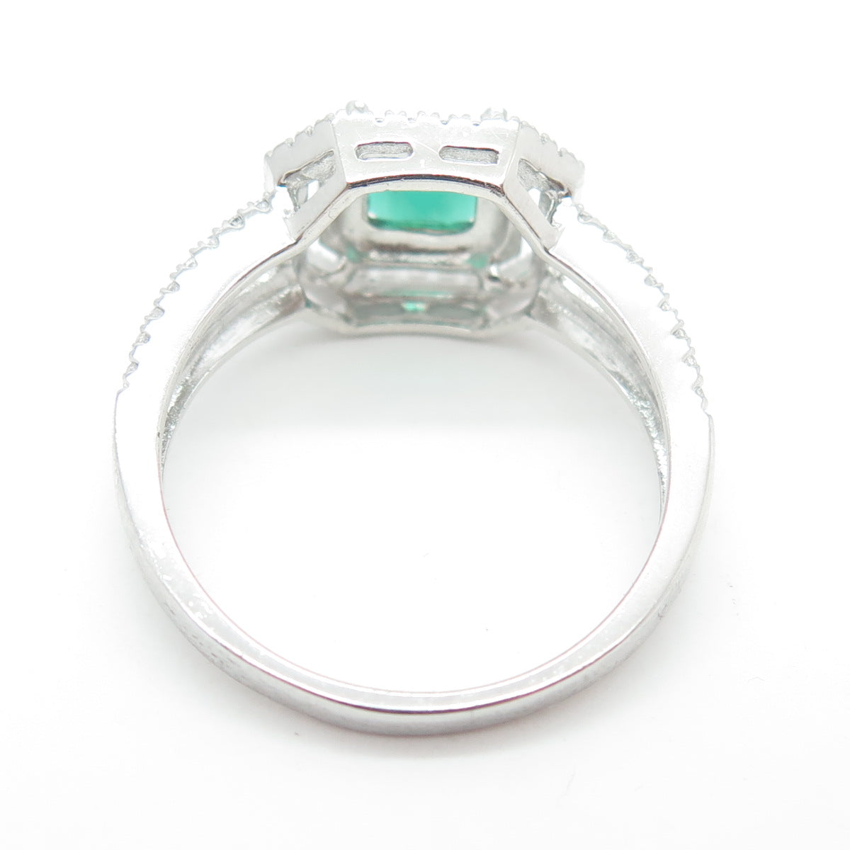 925 Sterling Silver Nano Emerald & Round-Cut C Z Ring Size 9