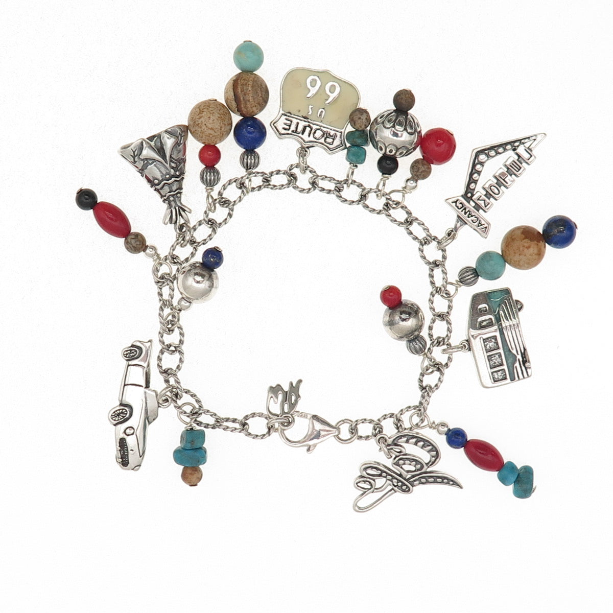 Carolyn Pollack American West 925 Sterling Vintage Multi-Gem Charm Bracelet 6.5"