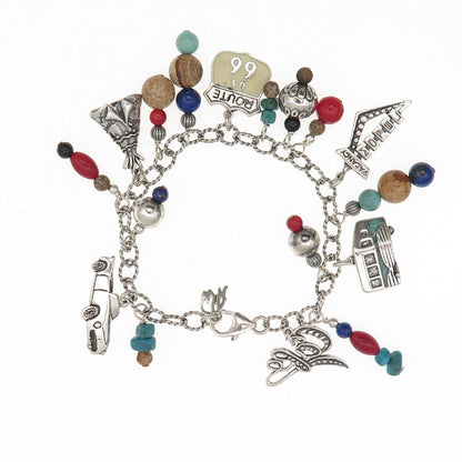 Carolyn Pollack American West 925 Sterling Vintage Multi-Gem Charm Bracelet 6.5"
