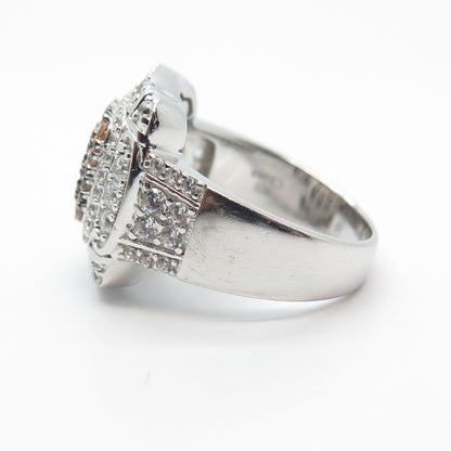 925 Sterling Silver Champagne & White C Z Wide Ring Size 7.25