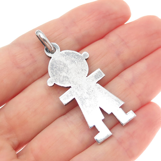 925 Sterling Silver Vintage Italy Baby Boy Oxidized Charm Pendant