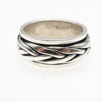 925 Sterling Silver Vintage Braided Oxidized Rotating Band Ring Size 7.75