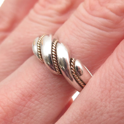 MONICA JAIN 925 Sterling Silver 14K Gold Vintage Modernist Ring Size 8.75