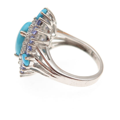 Chuck Clemency 925 Sterling Silver Real Turquoise Tanzanite Topaz Ring Size 8.25