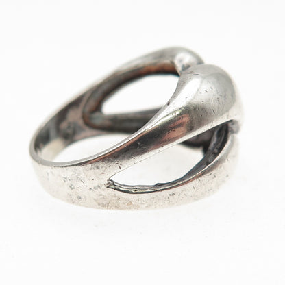 925 Sterling Silver Vintage Modernist X-Shape Oxidized Ring Size 8