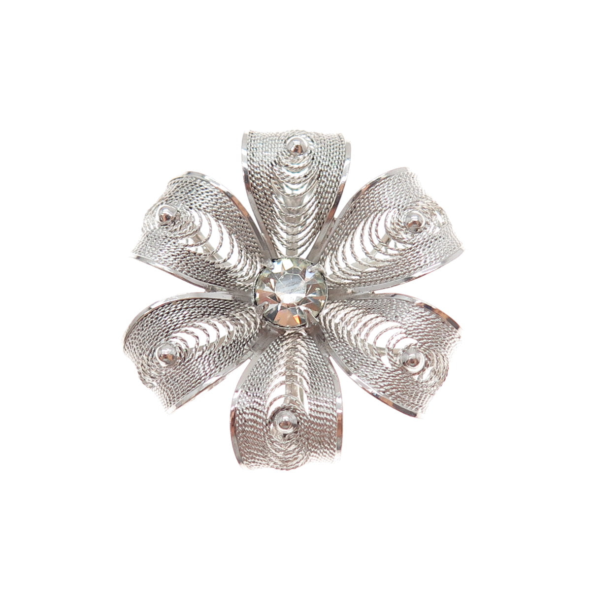 AM LEE Sterling Silver Antique Art Deco Rhinestone Flower Filigree Pin Brooch