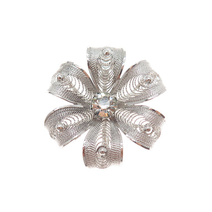 AM LEE Sterling Silver Antique Art Deco Rhinestone Flower Filigree Pin Brooch