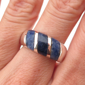 925 Sterling Silver Vintage Mexico Real Lapis & Sodalite Oxidized Ring Size 7.5