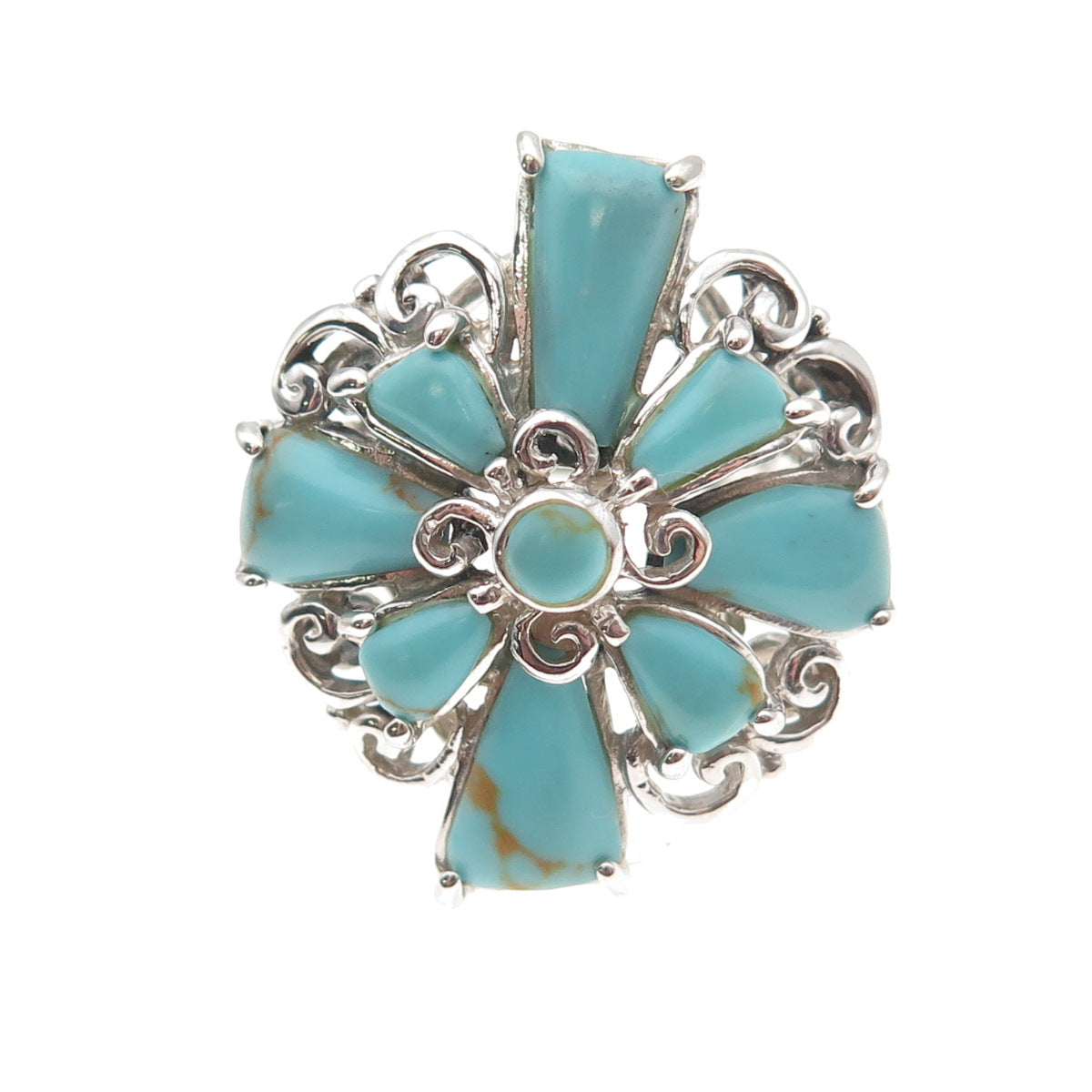 CFJ Collins Fine Jewelry 925 Sterling Silver Vintage Real Turquoise Ring Size 7