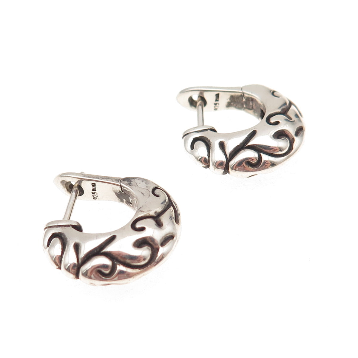 Zina 925 Sterling Silver Vintage Ornate Oxidized Hoop Earrings