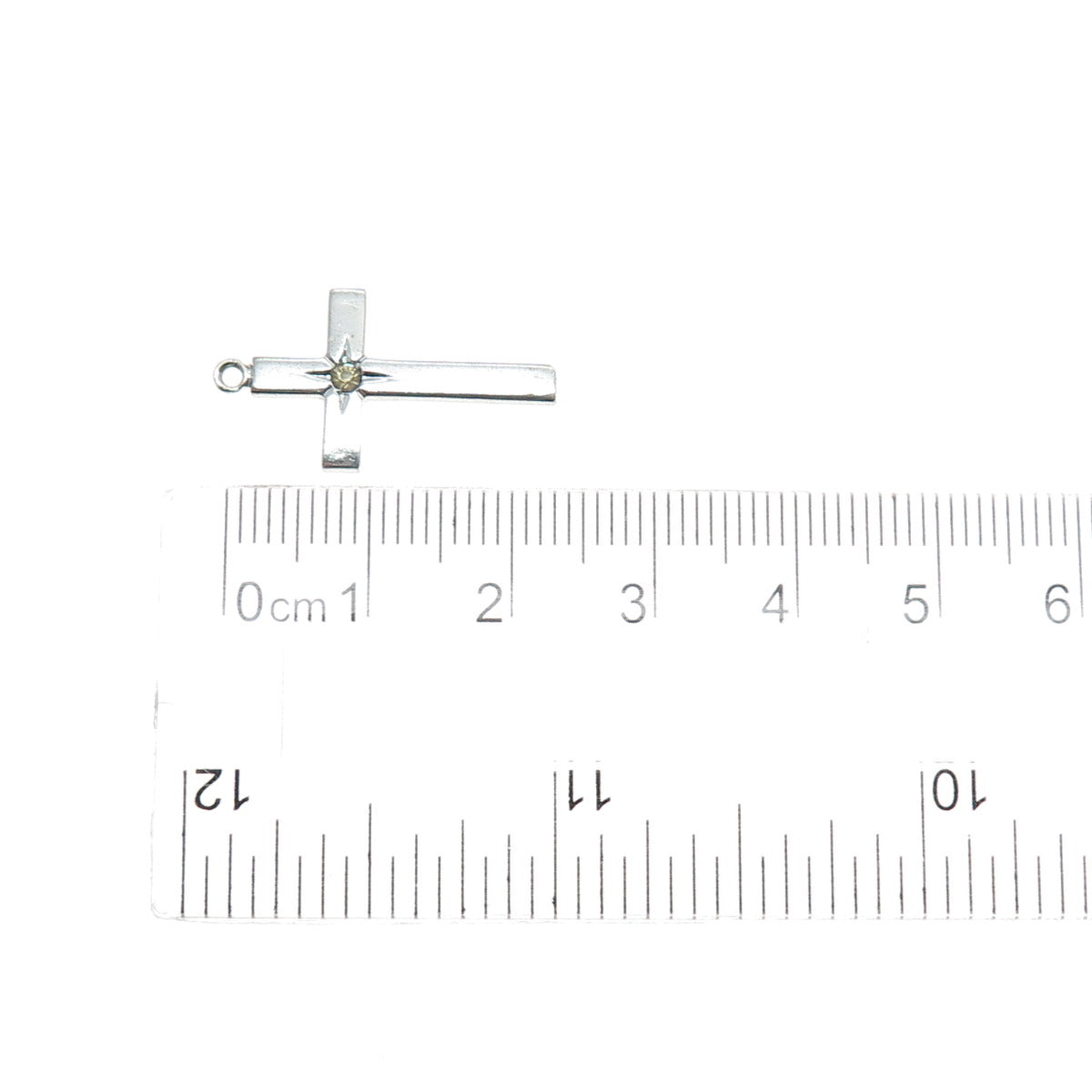 THEDA 925 Sterling Silver Vintage Rhinestone Cross Religious Charm Pendant