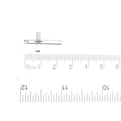 THEDA 925 Sterling Silver Vintage Rhinestone Cross Religious Charm Pendant